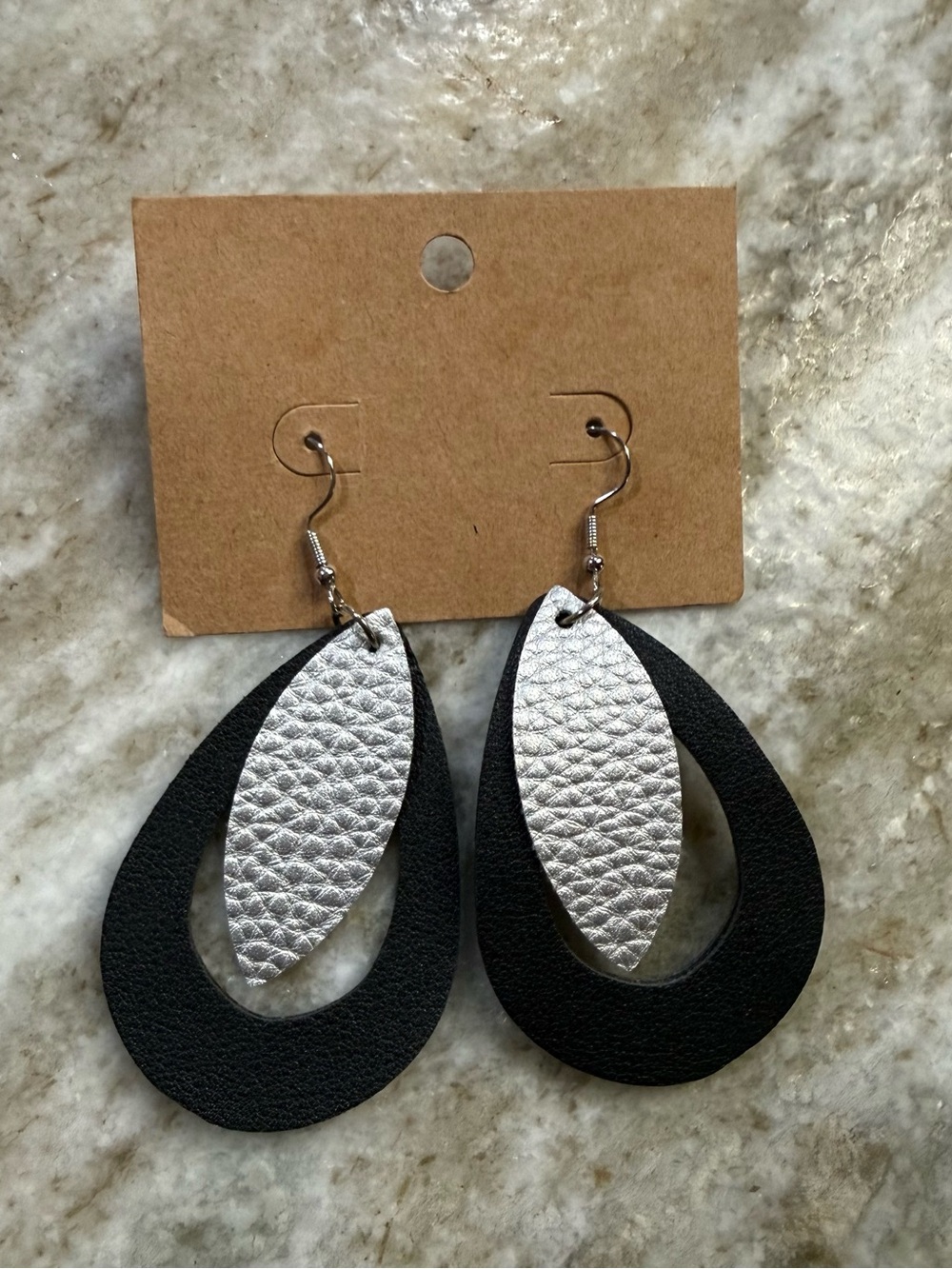 Large Bonded Leather Lightweight Pierced Wire Earrings. New